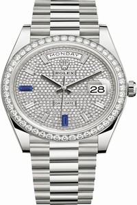 Replica 228349RBR Pave Baguette Rolex Day-Date 40mm White Gold Mens Watch
