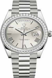 Replica 228349RBR Silver Roman Rolex Day-Date 40mm White Gold Mens Watch