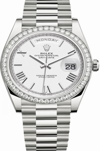 Replica 228349RBR White Roman Rolex Day-Date 40mm White Gold Mens Watch