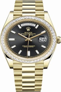 Replica 228398TBR Black Baguette Rolex Day-Date 40mm Yellow Gold Mens Watch