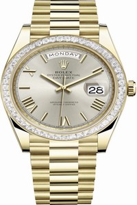 Replica 228398TBR Silver Roman Rolex Day-Date 40mm Yellow Gold Mens Watch