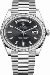 Replica 228396TBR Black Baguette Rolex Day-Date 40mm Platinum Mens Watch