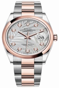 Replica 126201 Silver Palm Diamond Oyster Rolex Datejust 36mm Stainless Steel and Rose Gold Ladies Watch