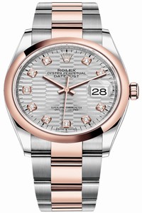 Replica 126201 Silver Fluted Diamond Oyster Rolex Datejust 36mm Stainless Steel and Rose Gold Ladies Watch