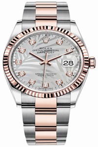 Replica 126231 Silver Palm Diamond Oyster Rolex Datejust 36mm Stainless Steel and Rose Gold Ladies Watch