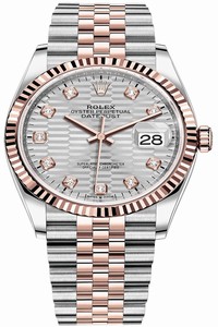 Replica 126231 Silver Fluted Diamond Jubilee Rolex Datejust 36mm Stainless Steel and Rose Gold Ladies Watch