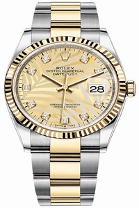 Replica 126233 Golden Palm Diamond Oyster Rolex Datejust 36mm Stainless Steel and Yellow Gold Ladies Watch