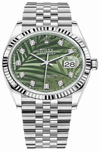 Replica 126234 Olive Green Palm Diamond Jubilee Rolex Datejust 36mm Stainless Steel Midsize Watch