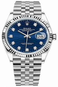 Replica 126234 Bright Blue Fluted Diamond Jubilee Rolex Datejust 36mm Stainless Steel Midsize Watch