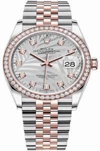 Replica 126281rbr Silver Palm Diamond Jubilee Rolex Datejust 36mm Stainless Steel and Rose Gold Ladies Watch