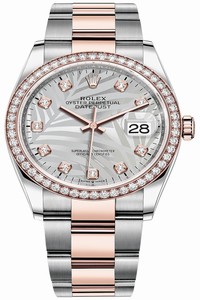 Replica 126281rbr Silver Palm Diamond Oyster Rolex Datejust 36mm Stainless Steel and Rose Gold Ladies Watch