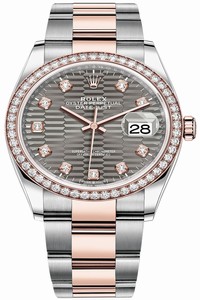 Replica 126281rbr Slate Fluted Diamond Oyster Rolex Datejust 36mm Stainless Steel and Rose Gold Ladies Watch