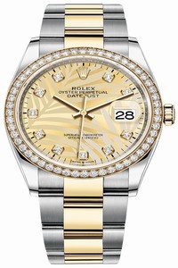 Replica 126283rbr Golden Palm Diamond Oyster Rolex Datejust 36mm Stainless Steel and Yellow Gold Ladies Watch