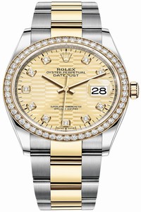 Replica 126283rbr Golden Fluted Diamond Oyster Rolex Datejust 36mm Stainless Steel and Yellow Gold Ladies Watch