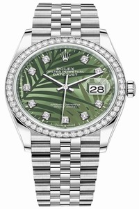 Replica 126284rbr Olive Green Palm Diamond Jubilee Rolex Datejust 36mm Stainless Steel Midsize Watch