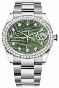 Replica 126284rbr Olive Green Palm Diamond Oyster Rolex Datejust 36mm Stainless Steel Midsize Watch