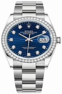Replica 126284rbr Bright Blue Fluted Diamond Oyster Rolex Datejust 36mm Stainless Steel Midsize Watch