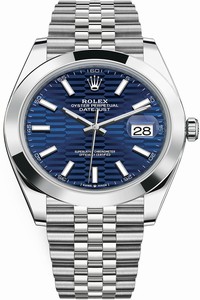 Replica 126300 Bright Blue Fluted Jubilee Rolex Datejust 41mm Stainless Steel Mens Watch
