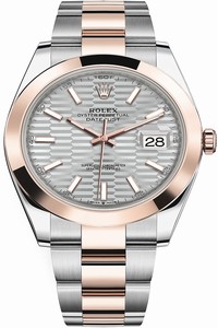 Replica 126301 Silver Fluted Oyster Rolex Datejust 41mm Steel and Everose Gold Mens Watch