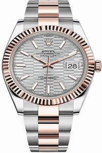 Replica 126331 Silver Fluted Oyster Rolex Datejust 41mm Steel and Everose Gold Mens Watch