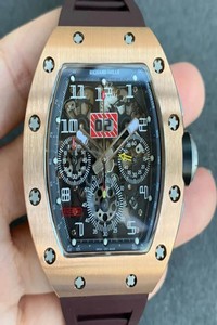 Replica Richard Mille RM011 KV Factory Rose Gold Brown Rubber Strap