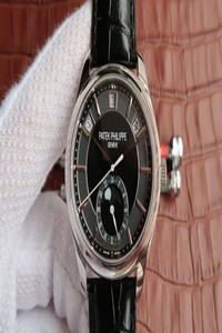 Replica Patek Philippe Annual Calendar 5205R-001 KM Factory Black Dial Cowhide Strap
