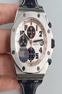 Replica Audemars Piguet Royal Oak Offshore Panda 26170ST.OO.D101CR.02 Black Leather Strap JF Factory V2 White Dial
