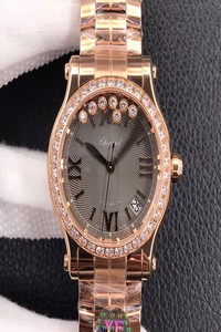Replica Chopard Happy Diamonds 274808-5015 YF Factory Rose Gold Dark Gray Dial
