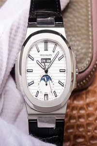 Replica PF Factory Patek Philippe Nautilus 5726/1A-010 Moonphase Black Leather Strap