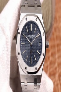 Replica XF Factory Audemars Piguet Royal Oak JUMBO Extra-thin 15202ST.OO.1240ST.01 Stainlless Steel Cufflinks Blue “TAPISSERIE” Pattern